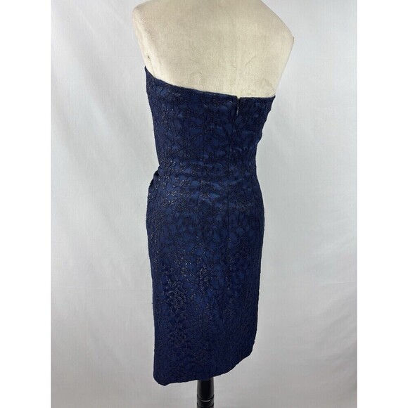 David Meister Strapless Cocktail Dress Blue Black Lace Metallic 6 Boning - Picture 2 of 10